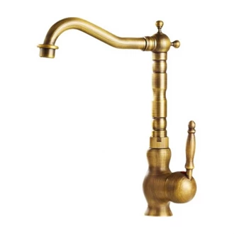 Hot and Cold Antique Brass Kitchen Tap, Single Lever, Deck Mounted, European Standard