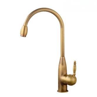 Single Handle Hot/Cold Kitchen Faucet, Antique Brass, Deck Mounted