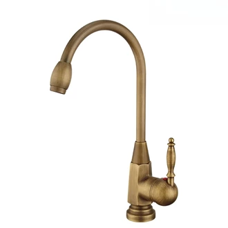 Antique Style Brass Kitchen Faucet, Single Handle, Deck Mount for Wholesale