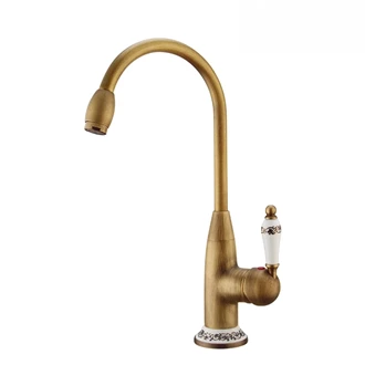 Deck Mounted Kitchen Sink Mixer Tap, Antique Brass, Single Lever, Hot & Cold