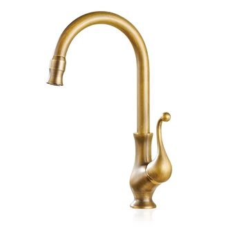 Hot and Cold Water Brass Kitchen Faucet, Antique Brass Finish, Single Handle, Deck Mount