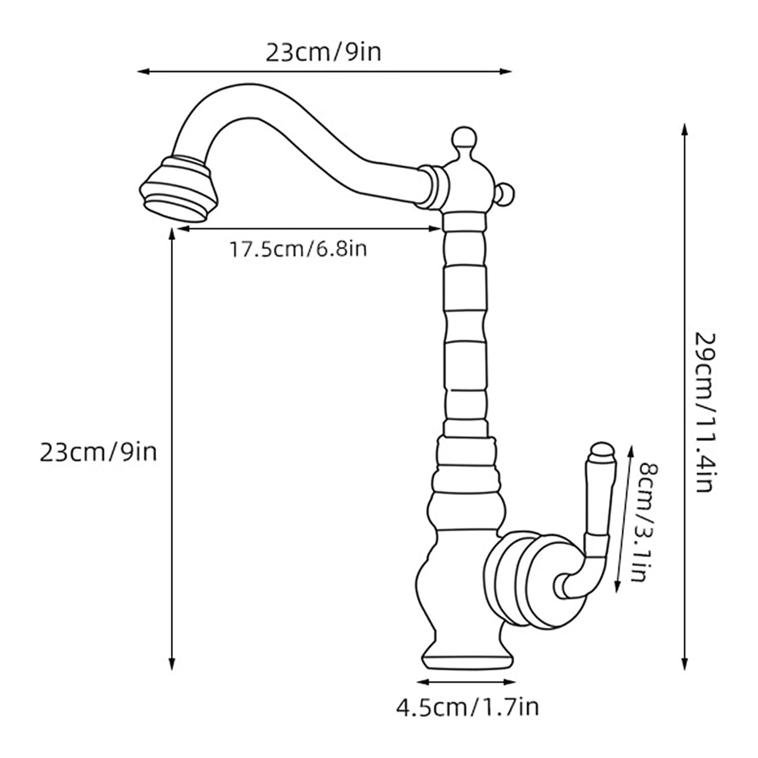 Trade Price: Solid Brass Kitchen Faucet, Antique Style, Single Lever, Deck Mount