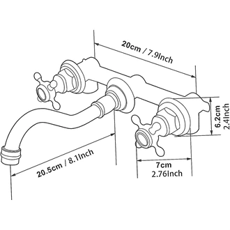 Wall Mounted Double Handle Basin Faucet - Solid Brass, Antique Brass