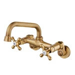 Hot & Cold Antique Brass Bathroom Faucet - Wall Mount, Two Handles