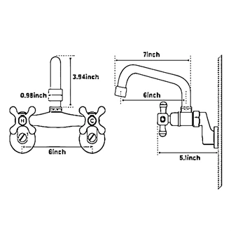 Hot & Cold Antique Brass Bathroom Faucet - Wall Mount, Two Handles