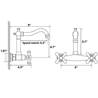 Antique Style Bathroom Tap - Wall Mounted with Double Handles