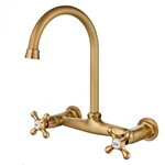 Brass Bathroom Sink Faucet - Wall Mounted, Dual Lever, Antique Finish