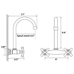 Brass Bathroom Sink Faucet - Wall Mounted, Dual Lever, Antique Finish