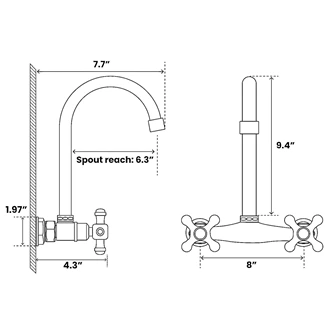 Brass Bathroom Sink Faucet - Wall Mounted, Dual Lever, Antique Finish