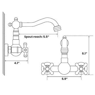 Wall Mount Basin Mixer Tap in Antique Brass - Two Handle Control