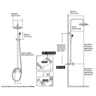 Brass shower system shower kit rain shower set