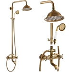 Brass shower system shower heads and handheld combo