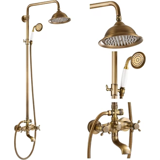 Brass shower system shower heads and handheld combo