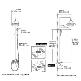Brass shower system shower heads and handheld combo