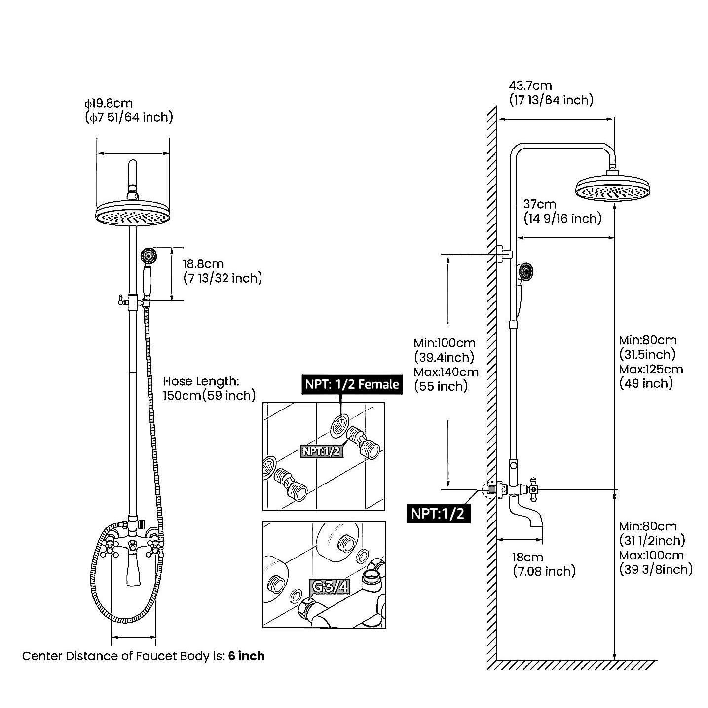 Bathroom wall mounted shower set shower system kit