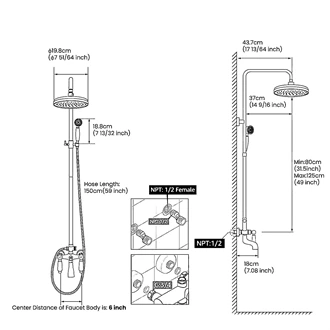 Bathroom rainfall shower set with mixer shower tap set