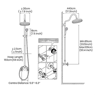 Brass Bathroom rainfall Exposed wall mounted shower system shower set