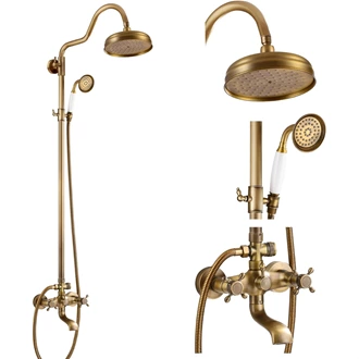 Brass shower system shower heads and handheld combo