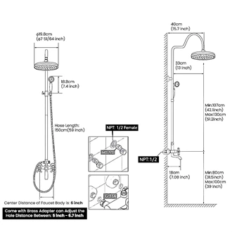 Brass shower system shower heads and handheld combo