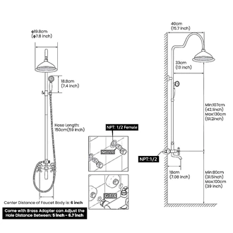 Exposed Bathroom rainfall Brass wall mounted shower system shower set