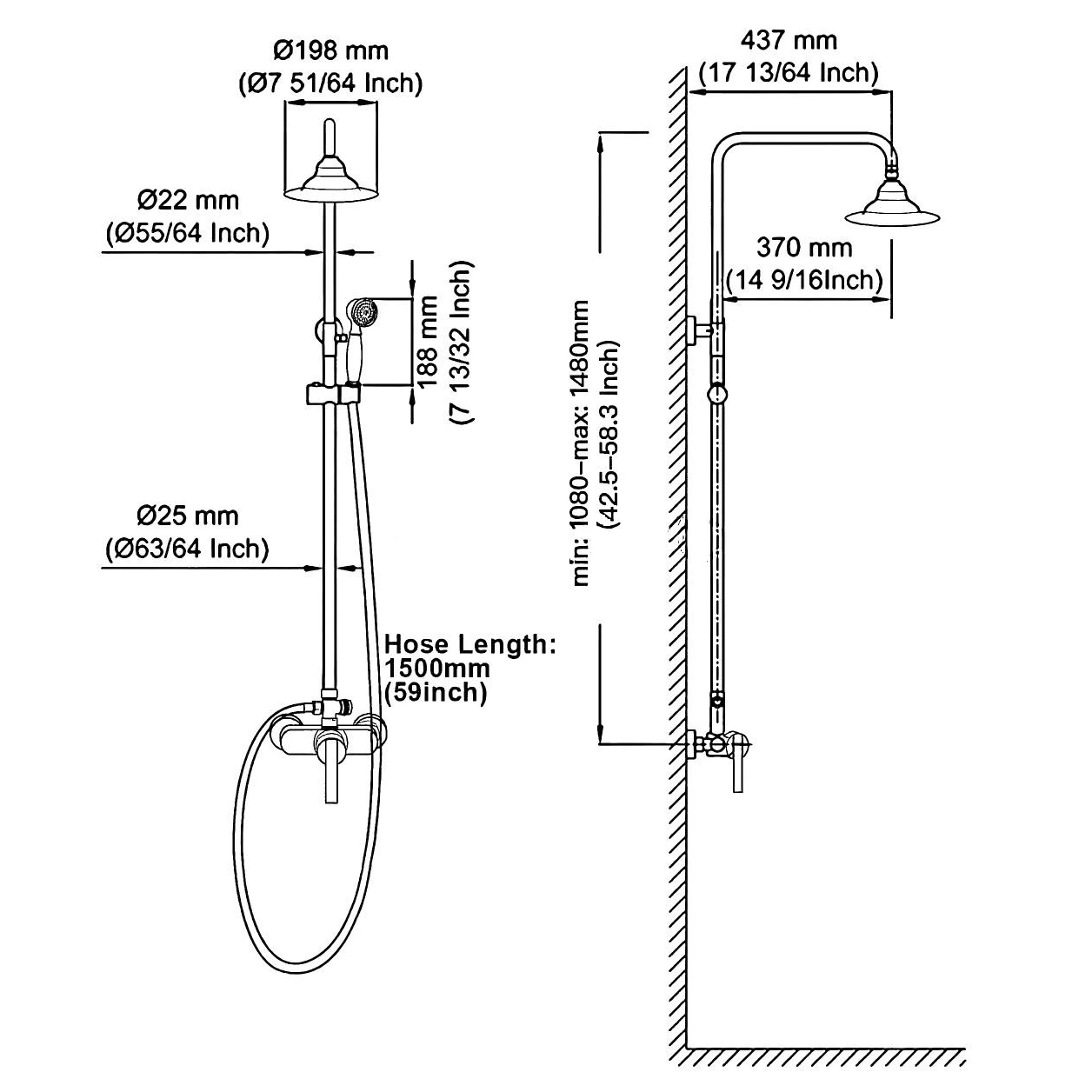 Exposed wall mounted shower system shower system kit