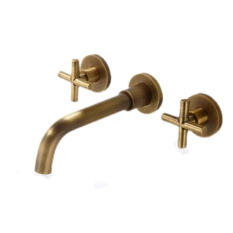Vintage Antique Brass Bathroom Sink Tap - Wall Mounted, Dual Control