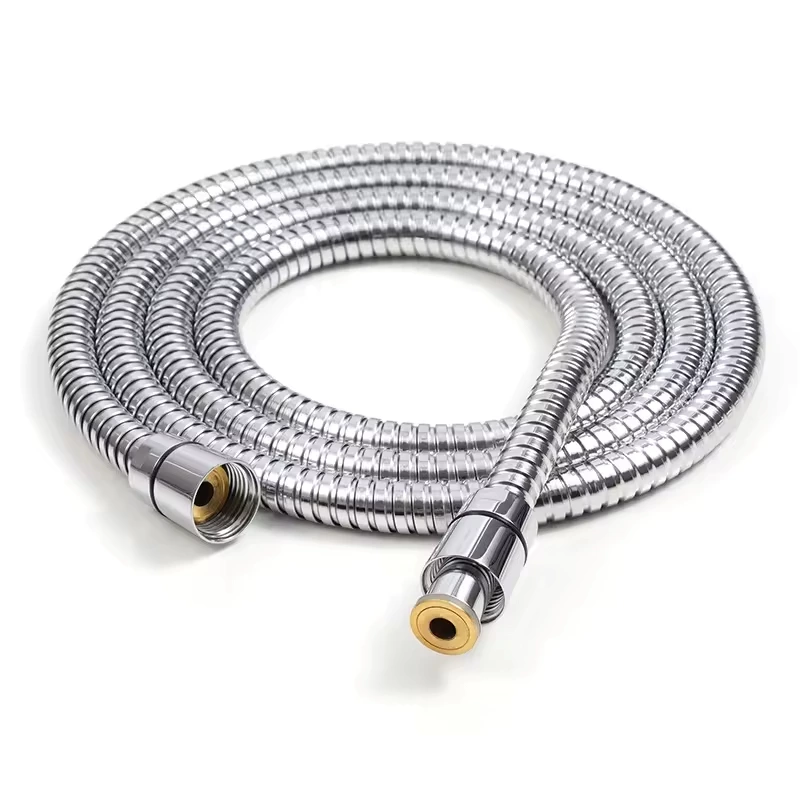 Cabezal de ducha de mano moderno de acero inoxidable cromado de alta calidad de 1,5 m con inserto y tuerca de latón universal G1/2